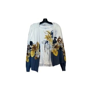 Chico's Blue and Yellow Floral Cardigan Sz1 M Set